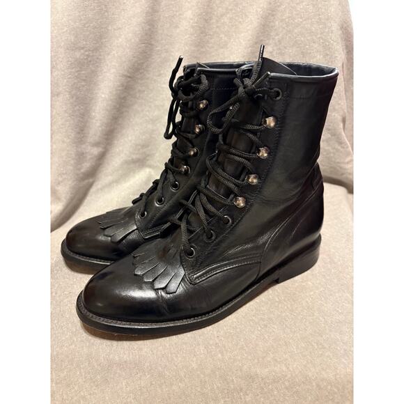Unisex Vintage 80’s Cowtown Western Kiltie LAce Up Leather Cowboy Boots Mens 6.5 main image 9